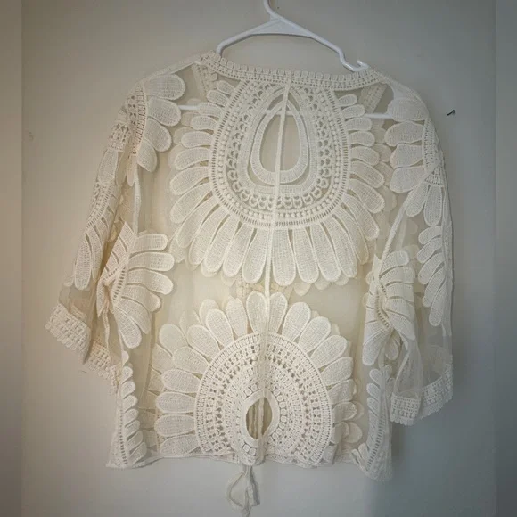 Cream Crochet Kimono Cardigan - Picture 2 of 4